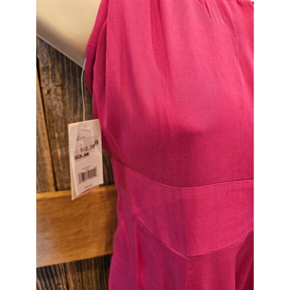 NWT banana republic 2P 2 PETITE fuchsia 100 % Lyocell halter satin dress formal - Picture 2 of 8